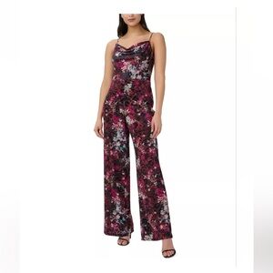 Adrianna Papell crushed velvet floral cowl neck jumper romper pantsuit